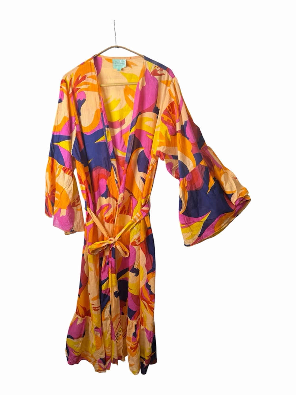 True Destinations Yellow & Peach Printed Swim Coverup/ Robe. Size XL.